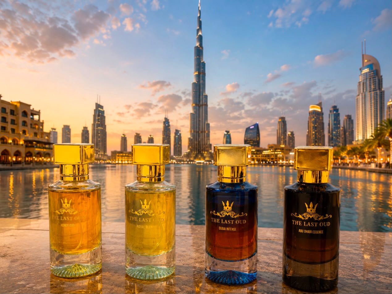 THE LAST OUD — Colección de perfumes árabes frente al skyline de Dubái
